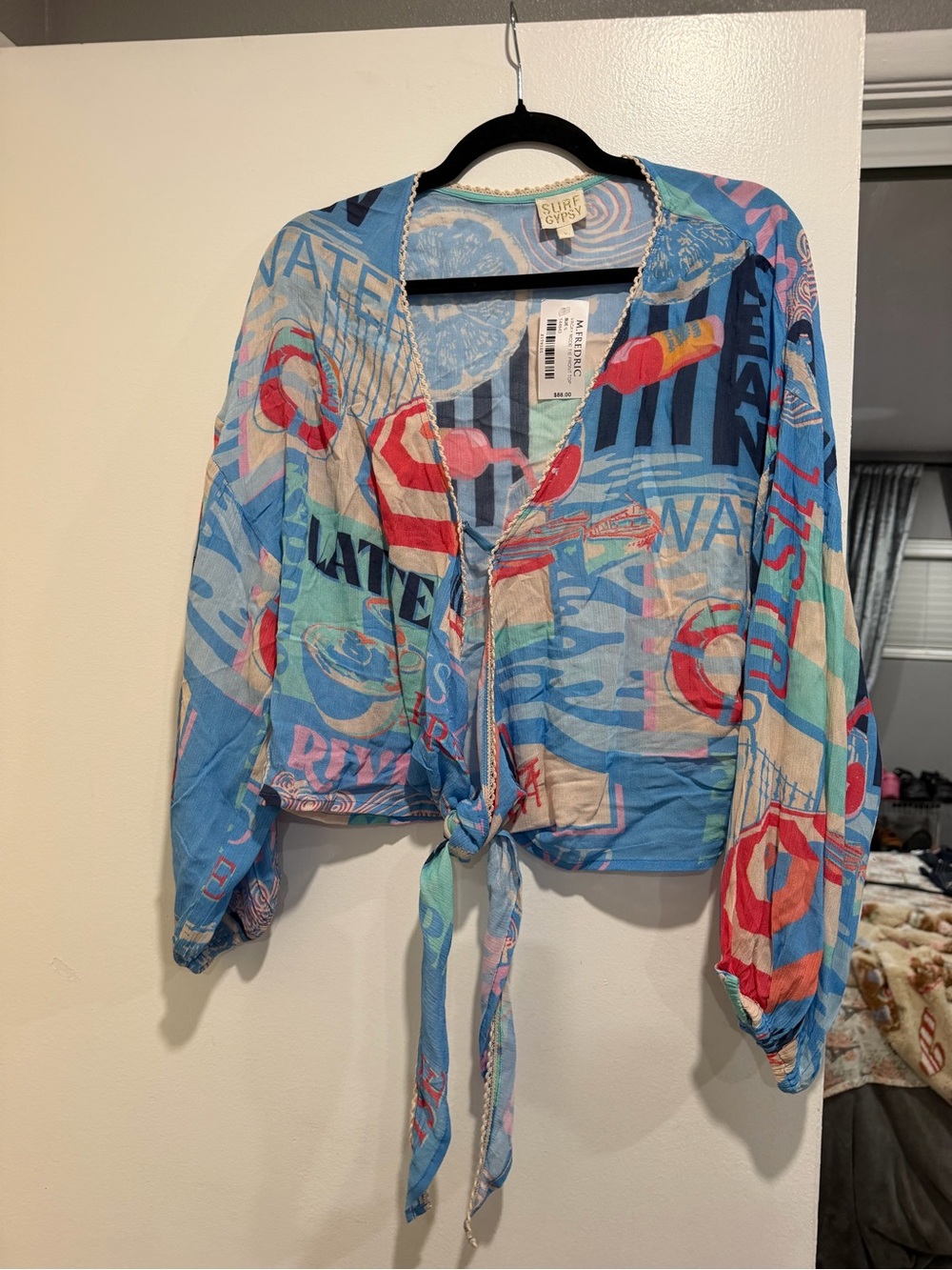 Surf Gypsy Blue Multicolor Printed Tie-Front Jacket